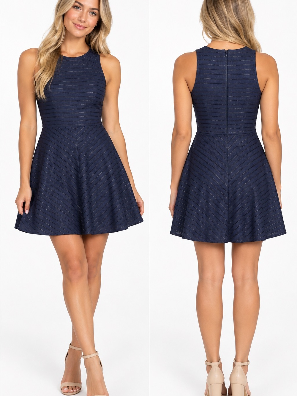 Banana Republic Navy Textured Fit-and-Flare Dress